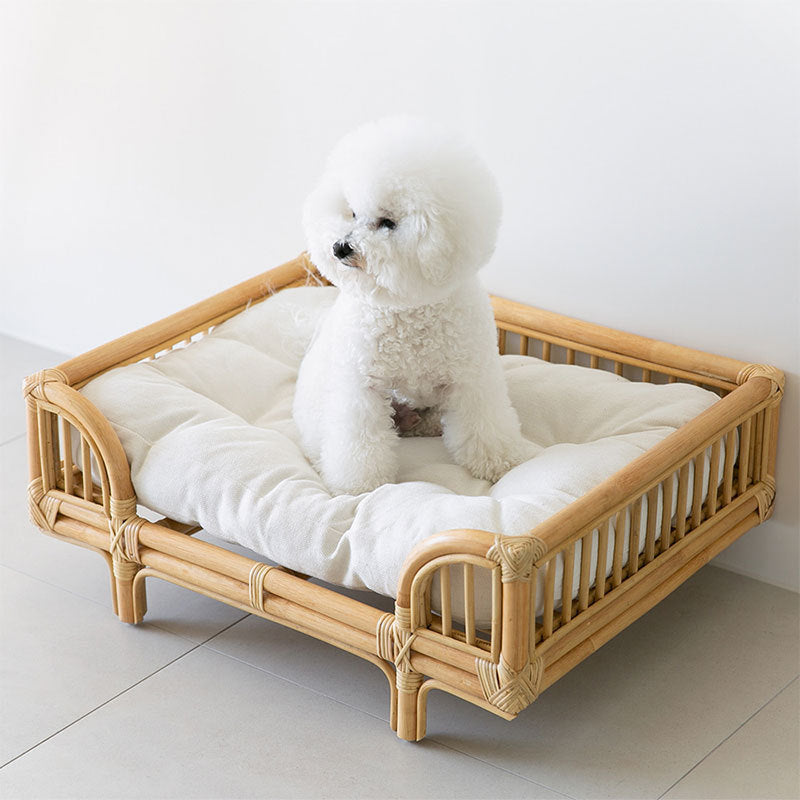 Natural Rattan Square Dog Bed Minimalist Handmade Pet Bed
